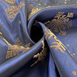 Christmas Craft Fabric Polyester Taffeta Flocked Snowflakes Blue Gold Twist