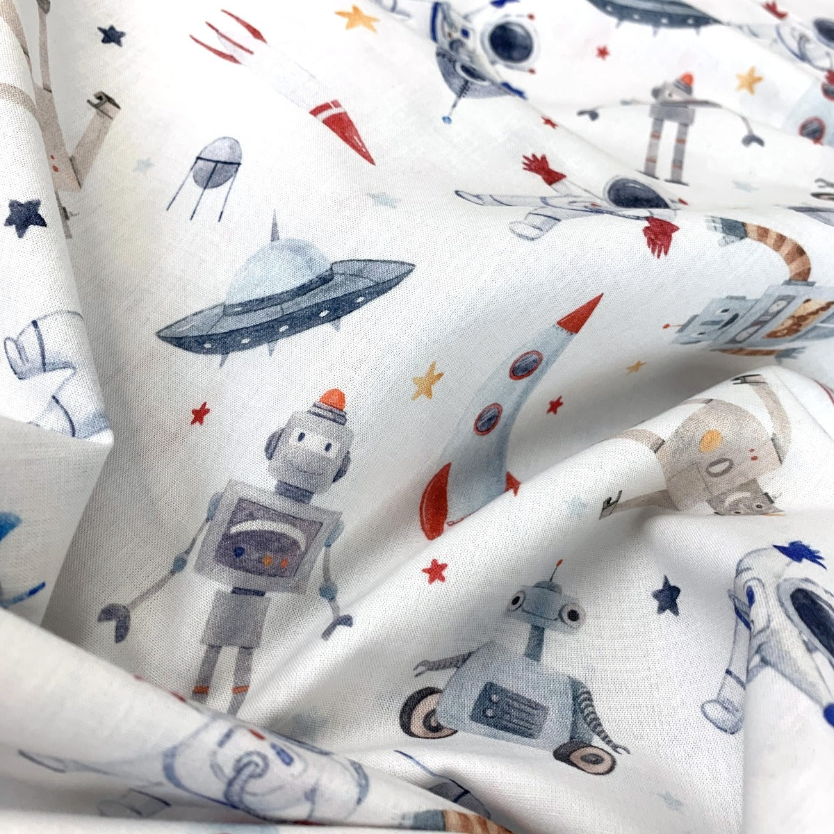 Cj Space Robots White Space Robots Cotton Dress Fabric Fold