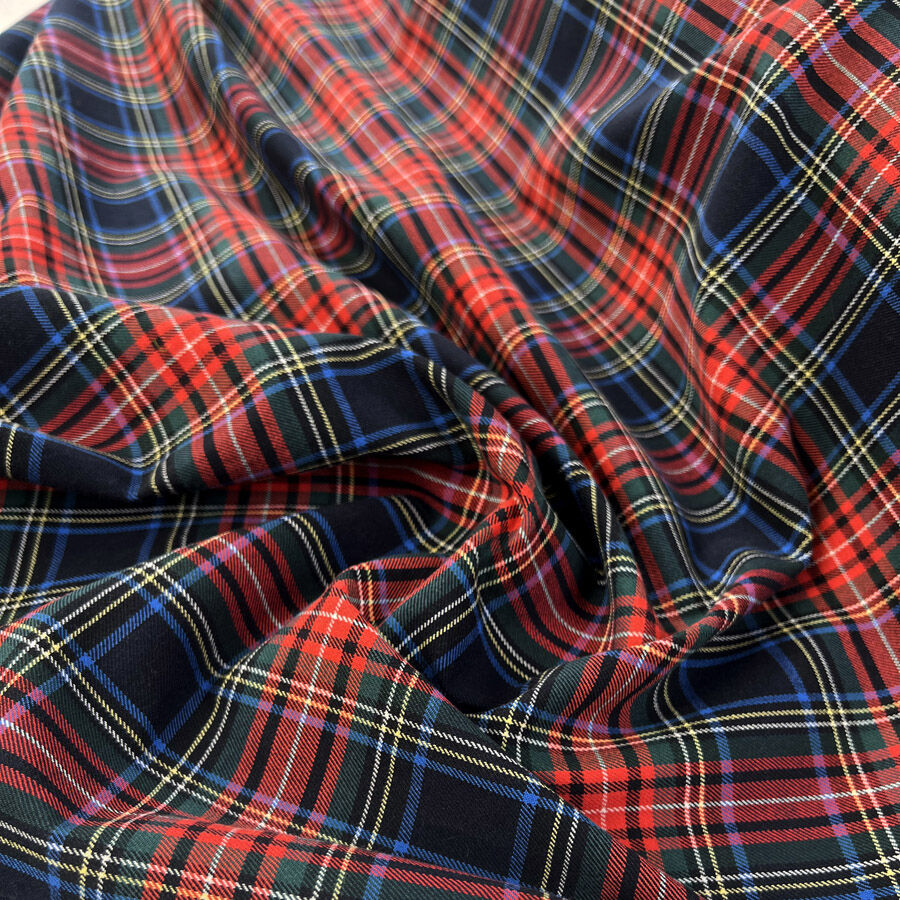 Clan Tartan Cotton Elastane Red Green Stretch Woven Shirting Fabric