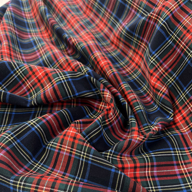 Clan Tartan Cotton Elastane Red Green Stretch Woven Shirting Fabric