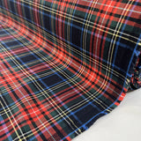 Clan Tartan Cotton Elastane Red Green Stretch Woven Shirting Fabric Roll
