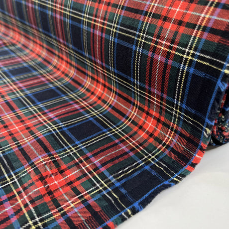 Clan Tartan Cotton Elastane Red Green Stretch Woven Shirting Fabric Roll