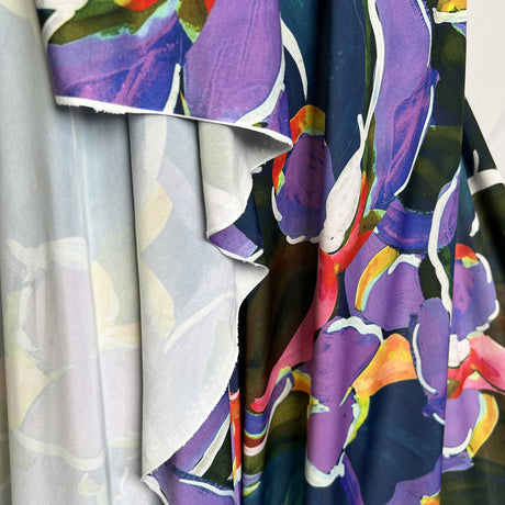 Claude Polyester Elastane Abstract Large Scale Floral Purple Soft Knitted Dress Fabric Fold