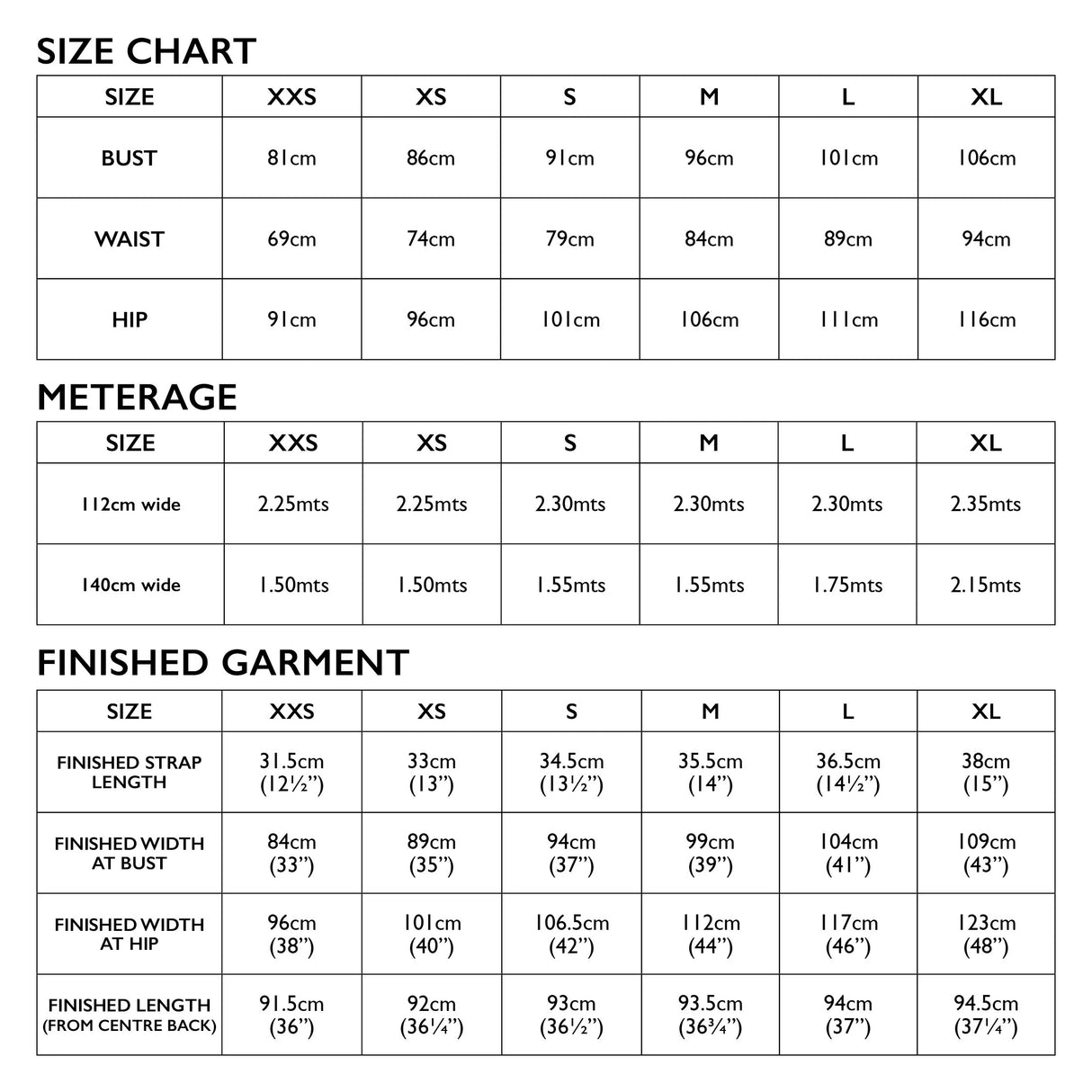 Claudia Dress Size Chart