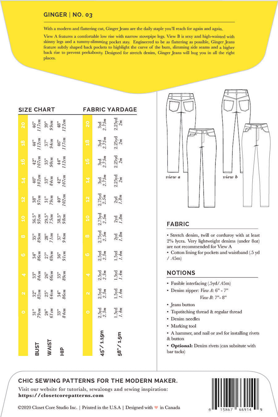 Closet Core Patterns Ginger Skinny Jeans Pattern Back