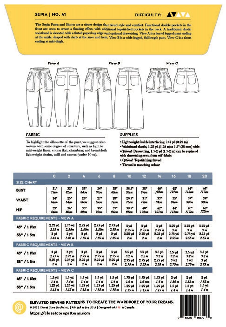 Closet Core Patterns Sepia Pants And Shorts Pattern Back