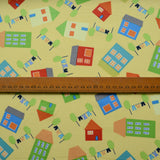 Clothworks Tumble Town Yellow House Print Cotton S