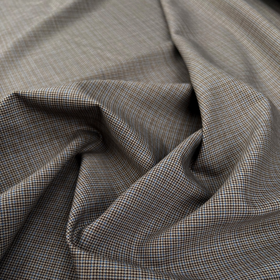 Coalport Taupe Wool Fine Check Italian Suiting Fabric