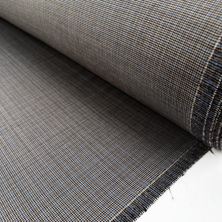 Coalport Taupe Wool Fine Check Italian Suiting Fabric Roll