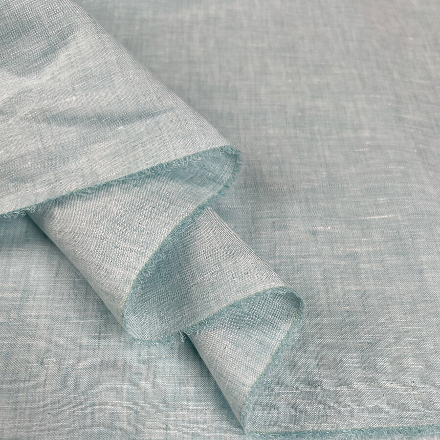 Coastal Linen Mint Blue Ex Designer Woven Dress Fabric Fold