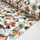 Cocktail Cotton White Fruit Print Shirting Fabric Roll
