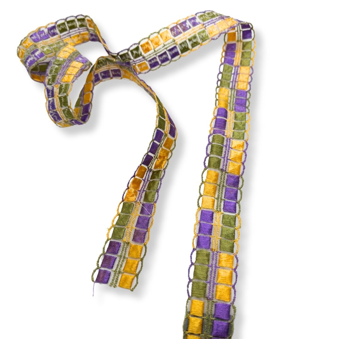 Colour Block Grid Cotton Nylon Satin Look Jewel Coloured Trim