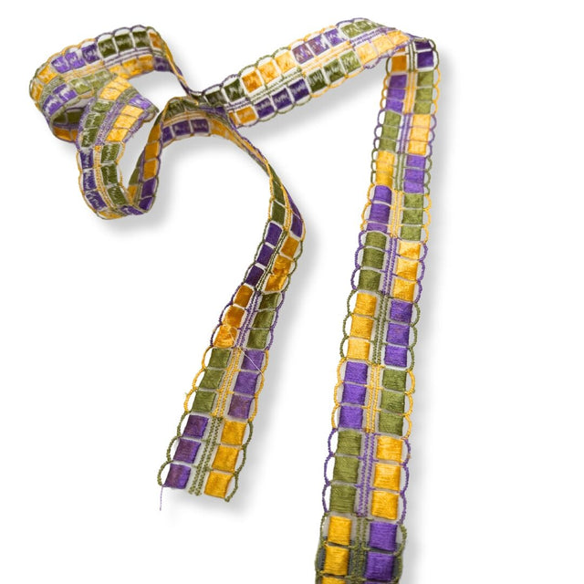Colour Block Grid Cotton Nylon Satin Look Jewel Coloured Trim