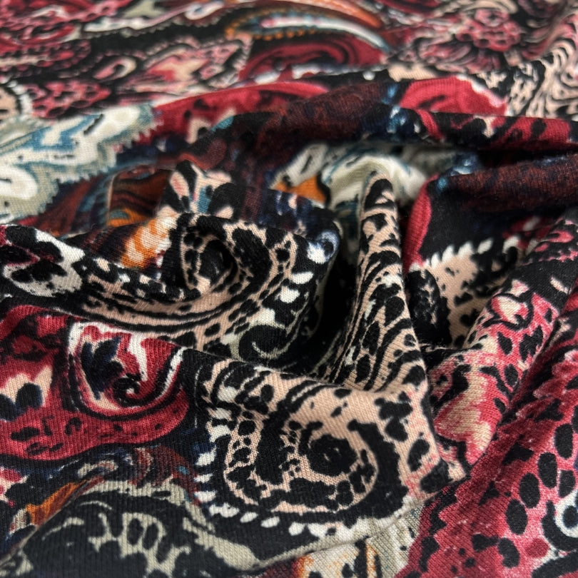 Colourful viscose stretch jersey dress fabric butros paisley cu