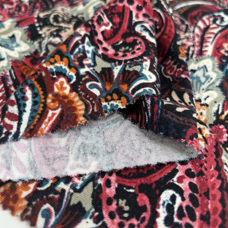 Colourful viscose stretch jersey dress fabric butros paisley fold 2