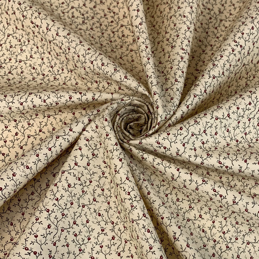 Combed Cotton Sprig Cream Small Floral Sprig Cotton Dress Shirt Craft Fabric Close Up Drape Fabric Photo