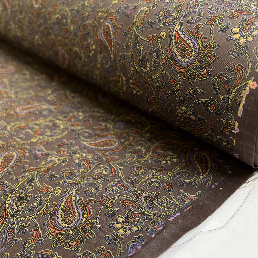Combed Cotton Poplin Paisley Brown Multicoloured Dress Fabric Roll