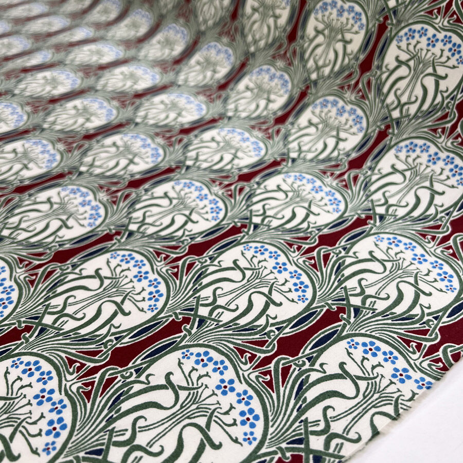 Combed Cotton Poplin Vine Red Green Dress Fabric