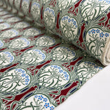 Combed Cotton Poplin Vine Red Green Dress Fabric Roll