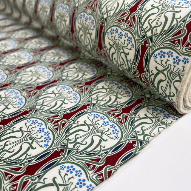 Combed Cotton Poplin Vine Red Green Dress Fabric Roll
