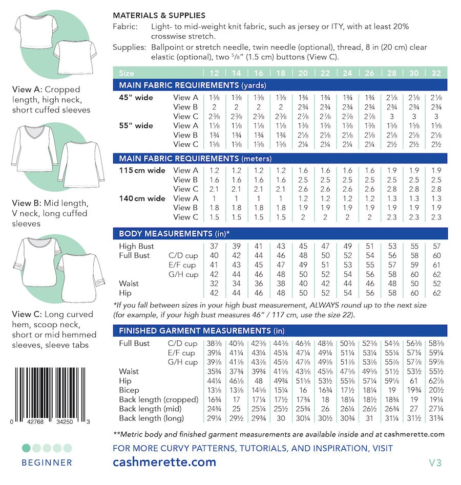 Concord Tshirt Pattern Size 12 32 Cashmerette Back