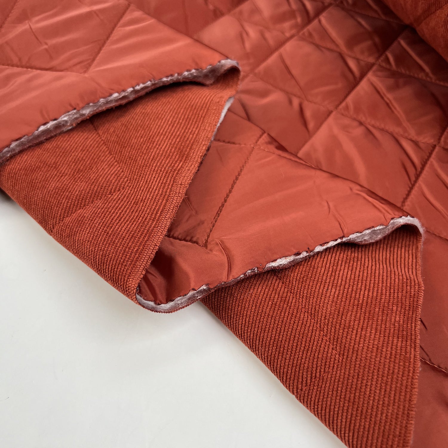 Corduroy Quilting Rust Orange Polyester Wadded Diamond Coating Fabric Fold
