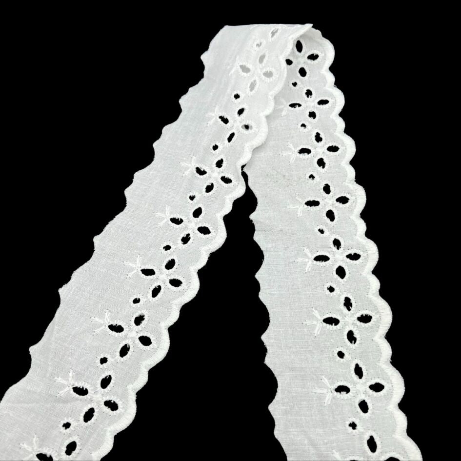Cotton Austrian Broderie Anglaise Trim Elise 50mm Wide Fold