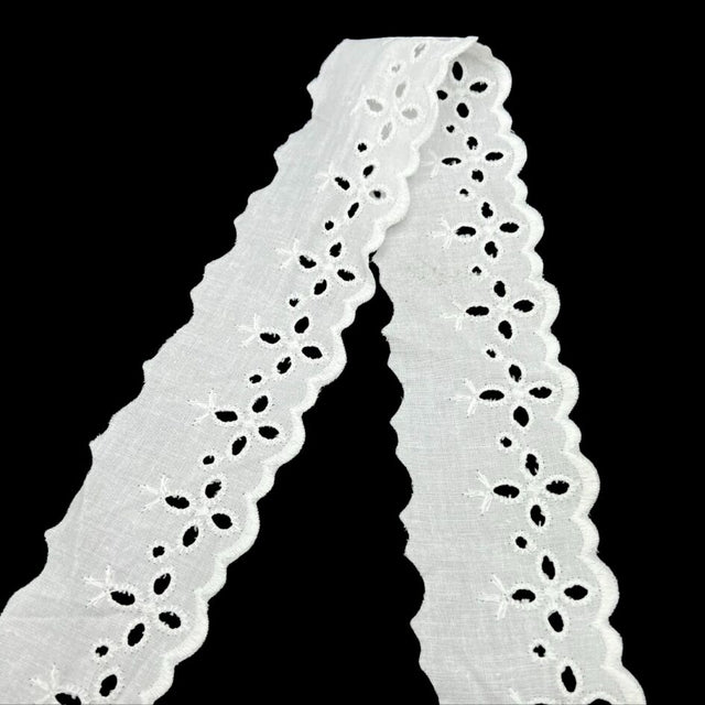 Cotton Austrian Broderie Anglaise Trim Elise 50mm Wide Fold