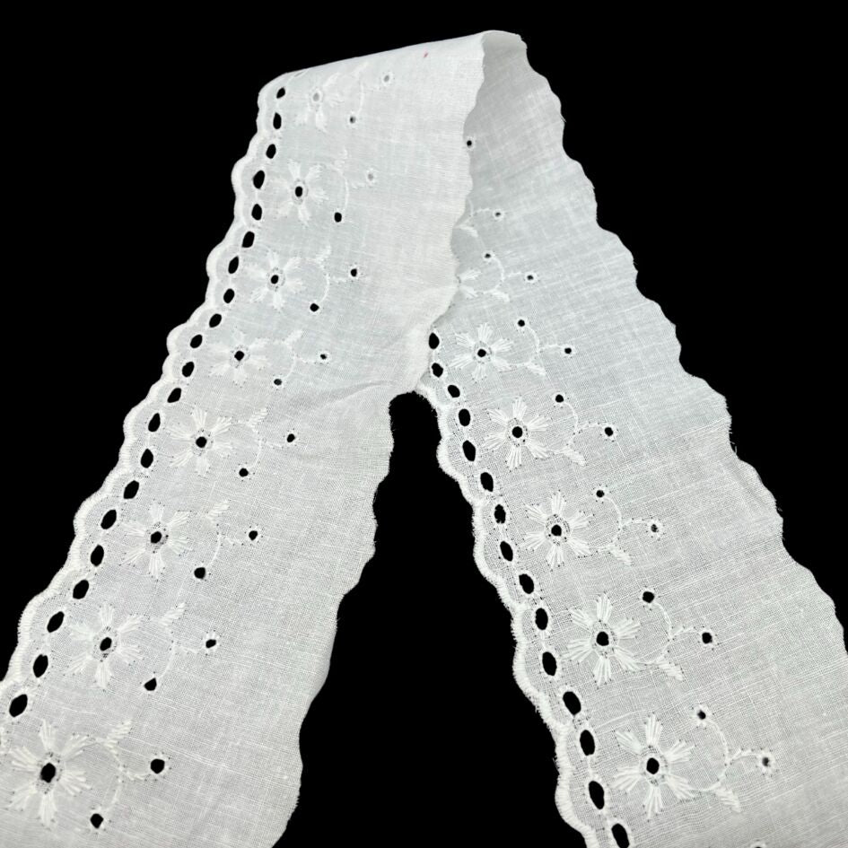 Cotton Austrian Broderie Anglaise Trim Iris 70mm Wide Fold