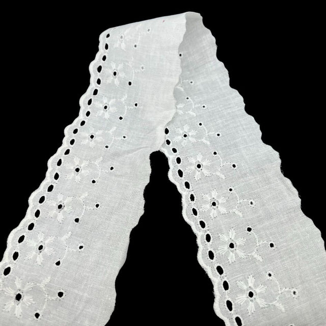 Cotton Austrian Broderie Anglaise Trim Iris 70mm Wide Fold