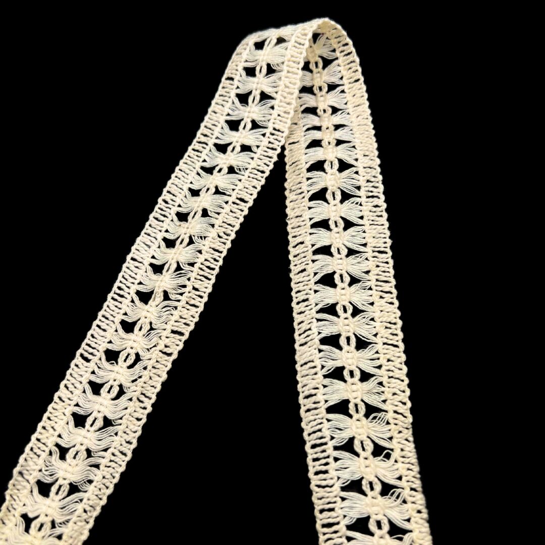 Cotton Crochet Lace Ribbon Link Cream 35mm Wide Fold