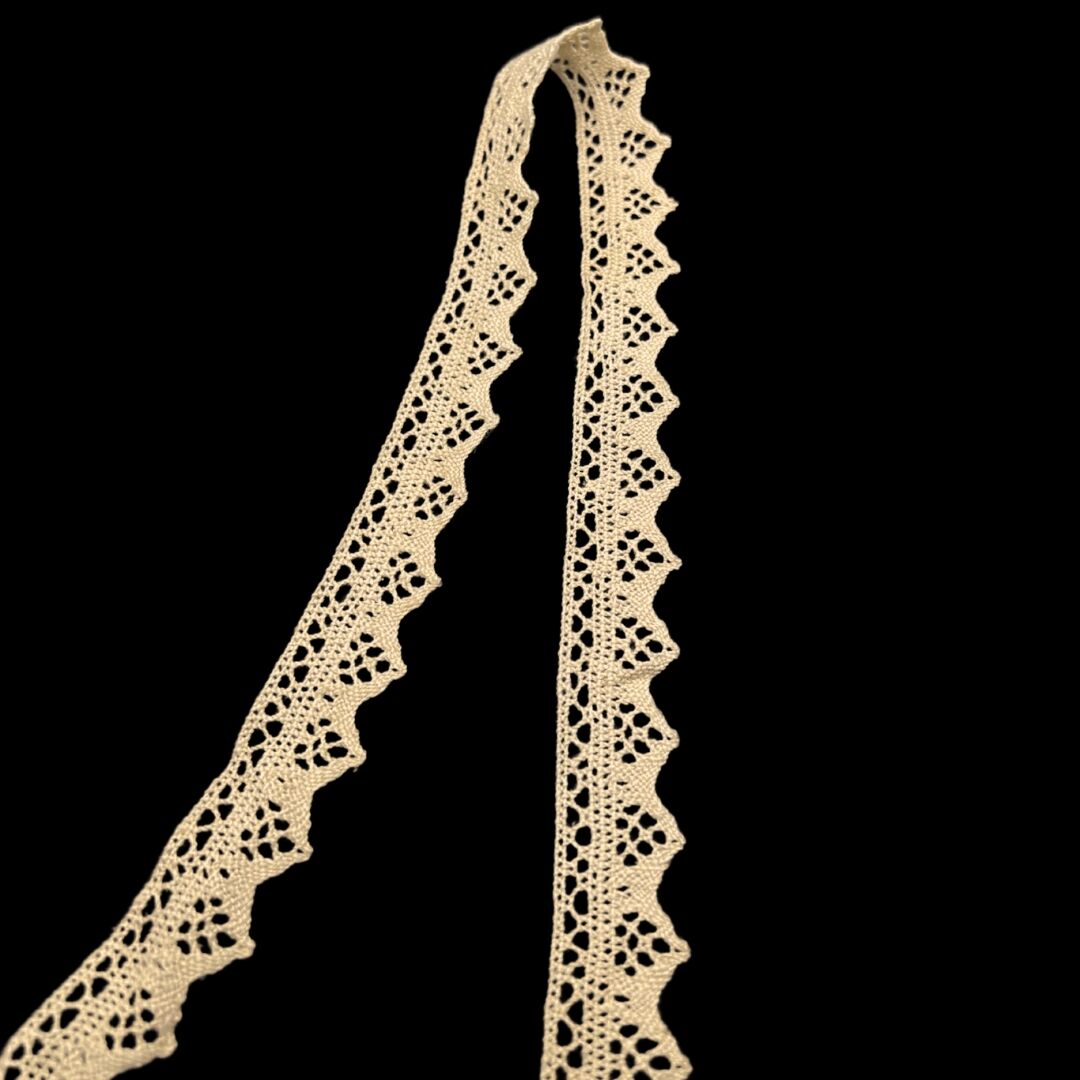 Cotton Crochet Lace Ribbon Spike Beige 20mm Wide Fold