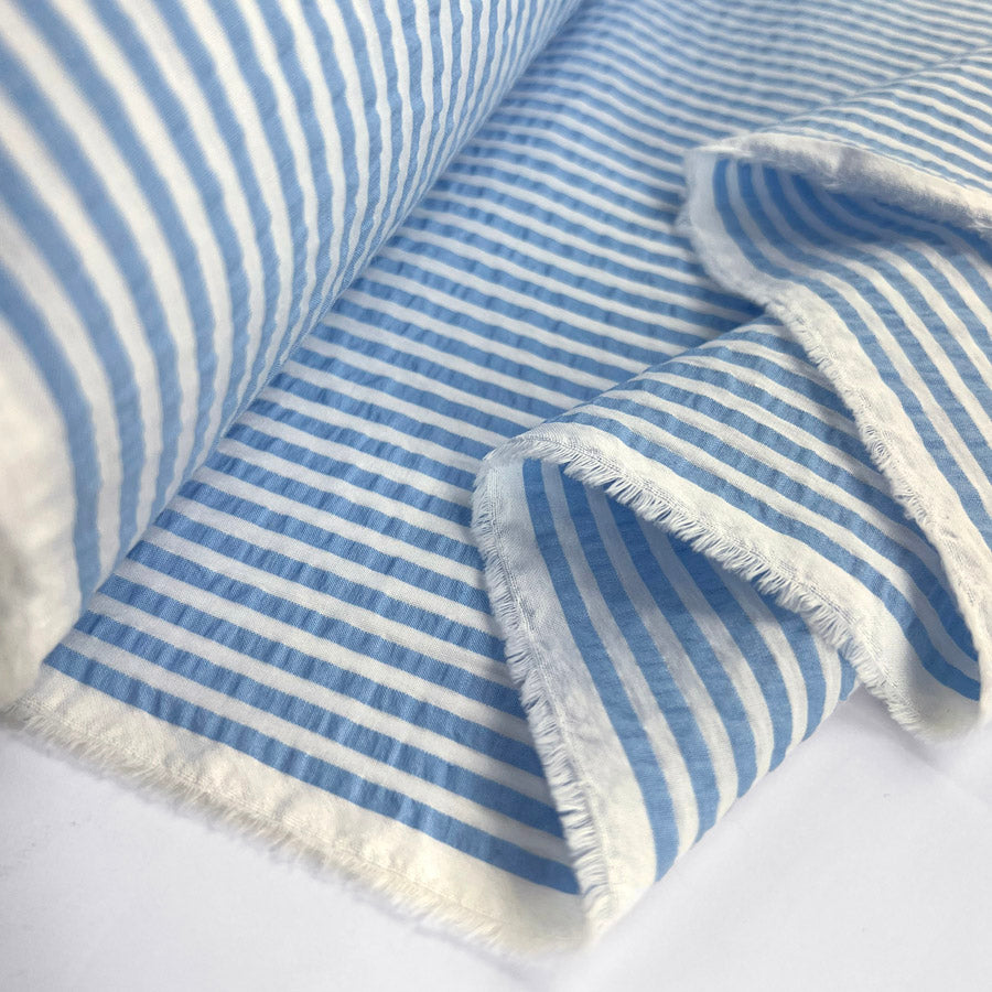 Cotton Dress Fabric Proper Seersucker Baby Blue Fold