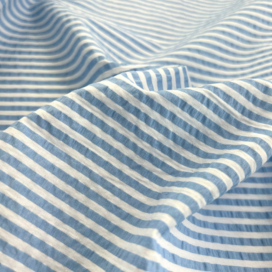 Cotton Dress Fabric Proper Seersucker Baby Blue Stripe