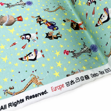 Cotton Elastane Jersey Fabric Licensed Madagascar Aqua Circus Print Roll