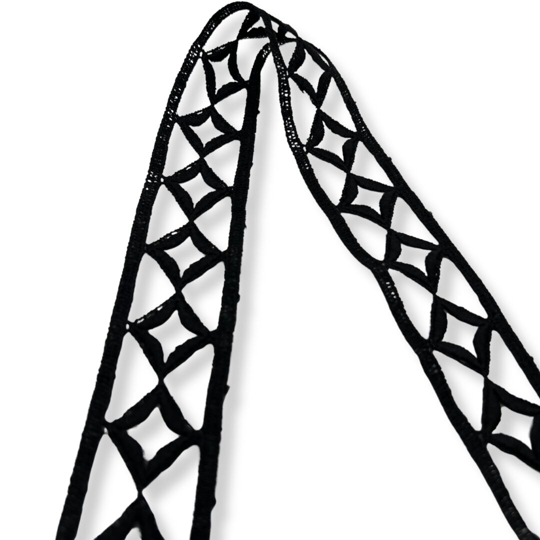 Cotton Embroidered Geometric Trim Black 32mm Wide Fold