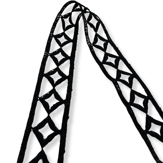 Cotton Embroidered Geometric Trim Black 32mm Wide Fold