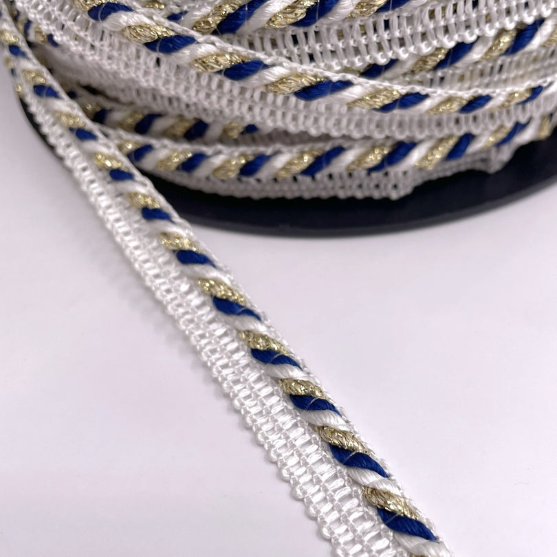 Cotton Flanged Decorative Piping Cord Navy White Gold Roll E7F73876 F94D 41Ec 81B4 3D6850Dc70F1
