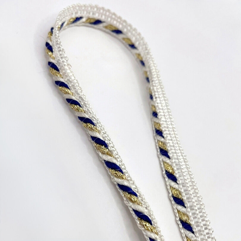 Cotton Flanged Decorative Piping Cord Navy White Gold Twistt