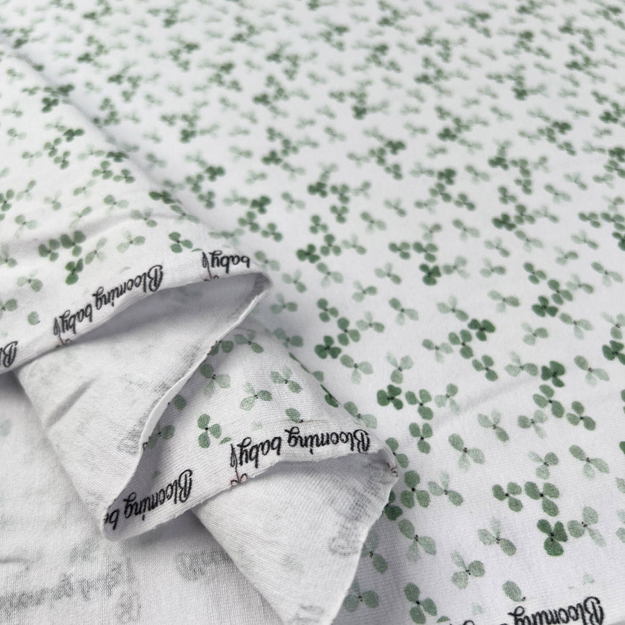 Cotton Jersey Lucky Clover White Green Floral Leaf Soft Knitted Fabric Fold