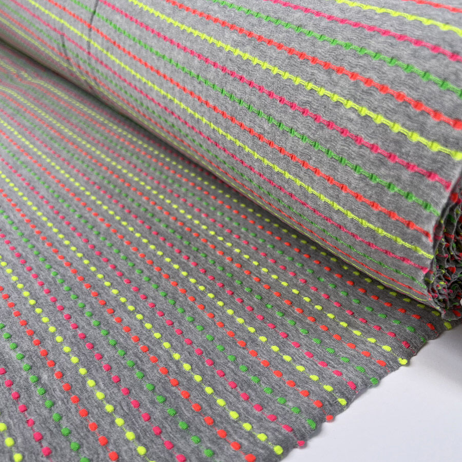 Cotton Jersey Neon Thread Grey Polyester Elastane Pink Green Yellow Stretch Knit Fabric Bolt
