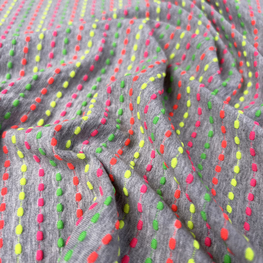 Cotton Jersey Neon Thread Grey Polyester Elastane Pink Green Yellow Stretch Knit Fabric