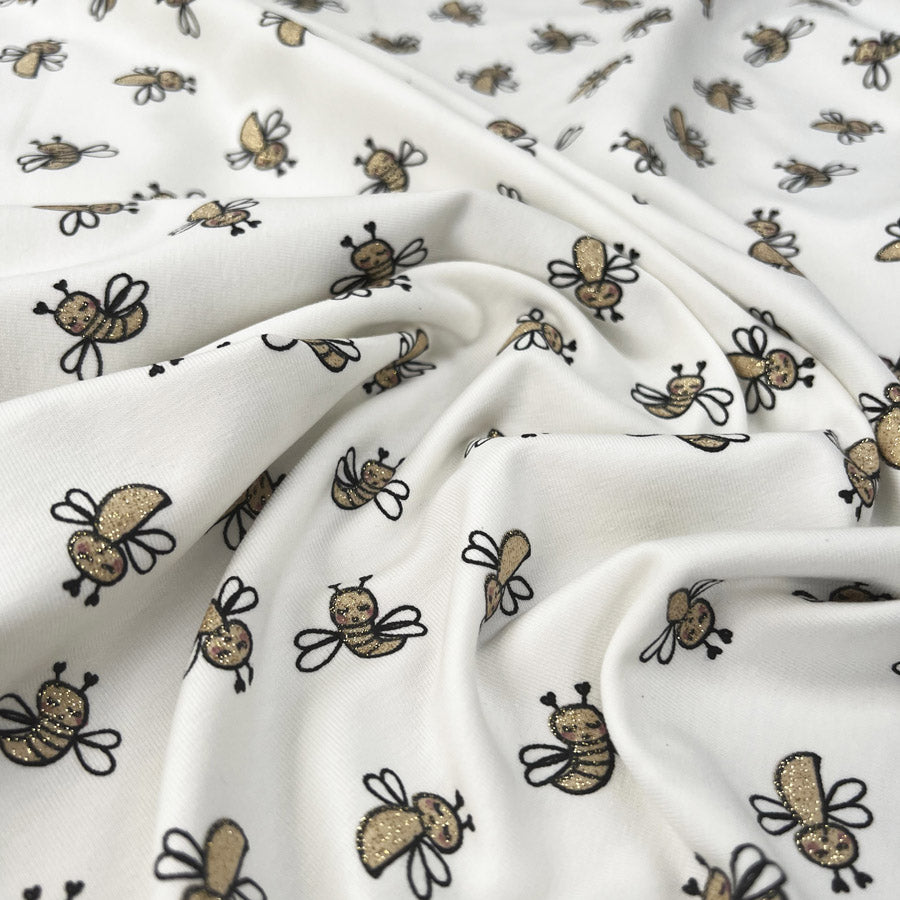 Cotton Jersey Sparkle Bee Elastane Knit Glitter Off White Gold Print Top Fabric
