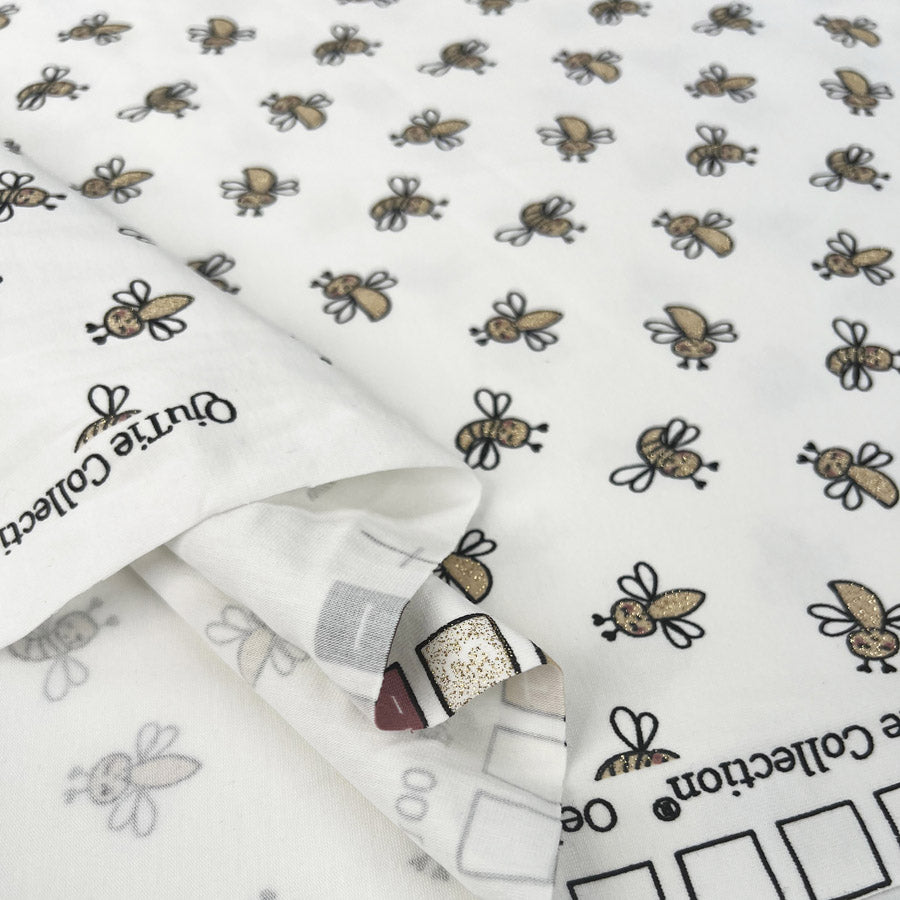 Cotton Jersey Sparkle Bee Elastane Knit Glitter Off White Gold Print Top Fabric Fold