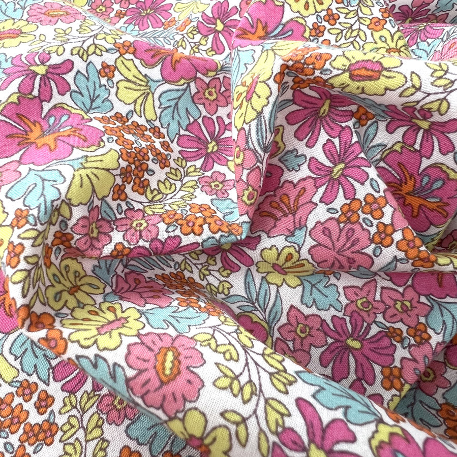 Cotton lawn pink floral dress fabric tutti fruity cu
