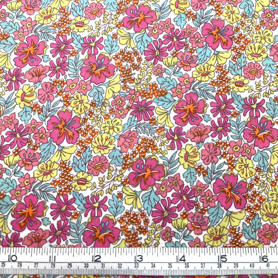 Cotton lawn pink floral dress fabric tutti fruity ruler