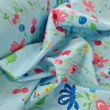 Cotton Poplin Floral Print Sewing Room Turquoise Close Up