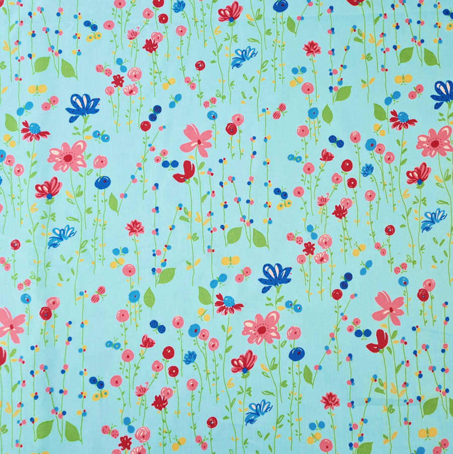 Cotton Poplin Floral Print Sewing Room Turquoise Full