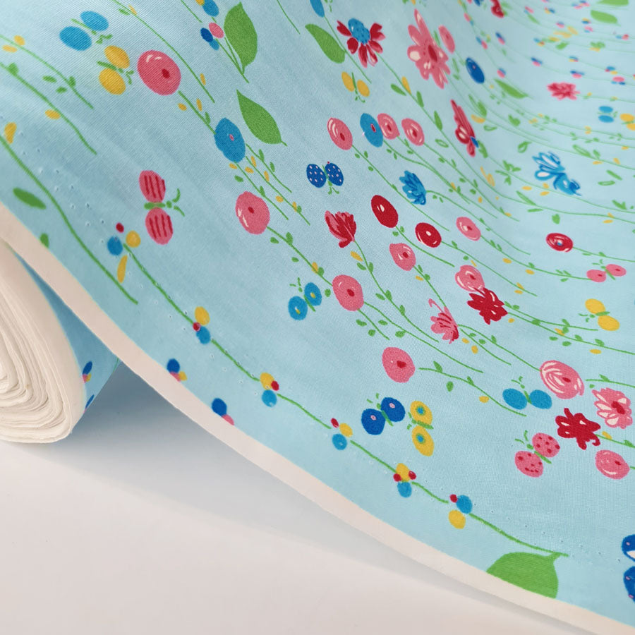 Cotton Poplin Floral Print Sewing Room Turquoise Roll