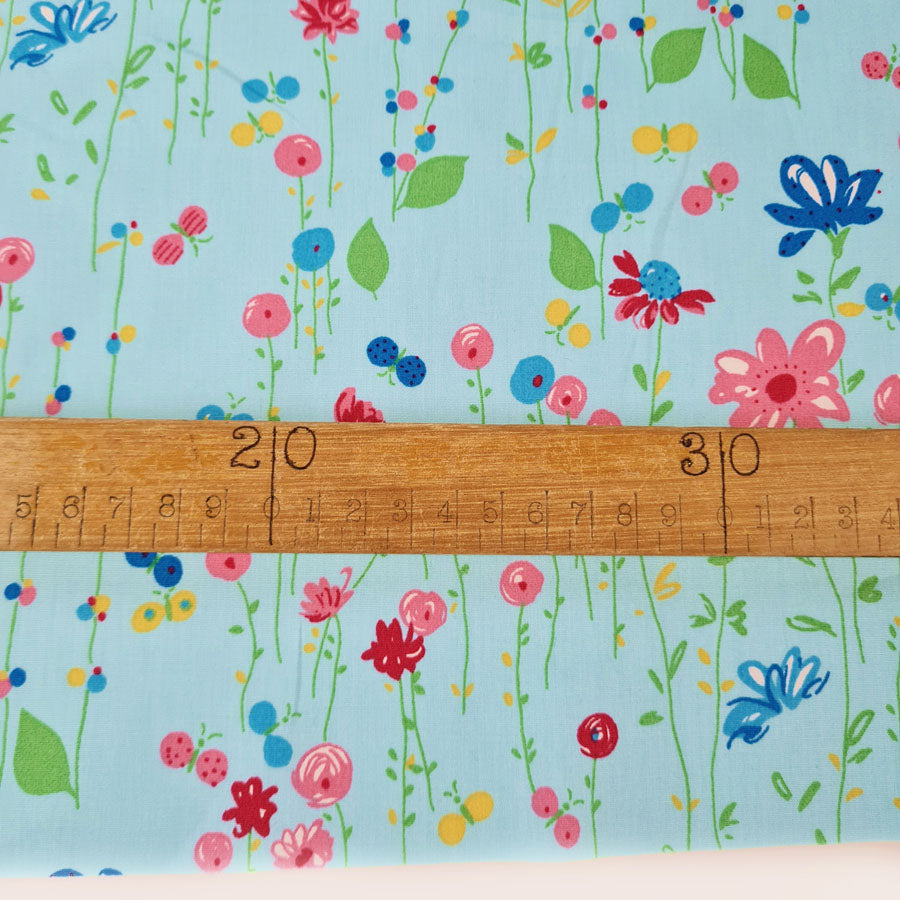 Cotton Poplin Floral Print Sewing Room Turquoise Ruler